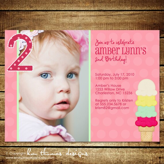 Ice Cream, Ice Cream - Custom Photo Birthday Invitation Il_570xn
