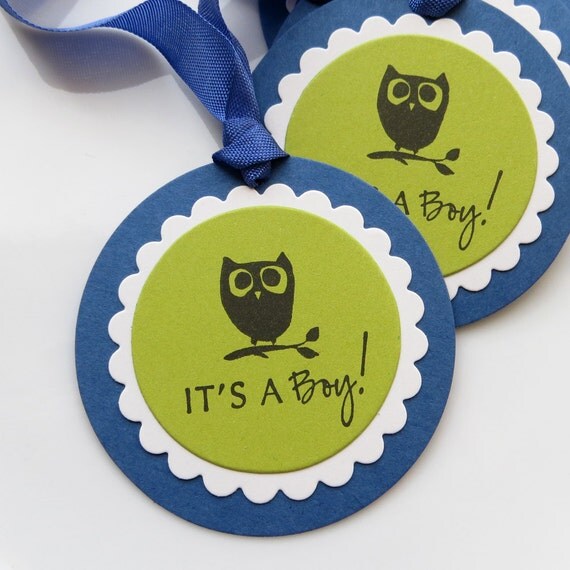 It's a Boy Tags Owl - Set of 6 Large Tags - Custom Colors Available - Baby Boy Shower Decor Owl Baby Shower Il_570xn