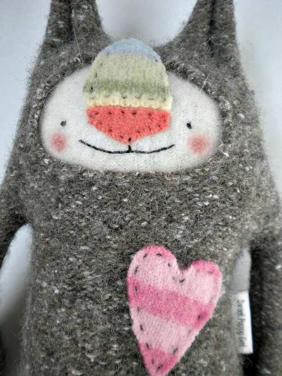 Stuffed Animal Cat Upcycled Sweater Repurposed by sweetpoppycat