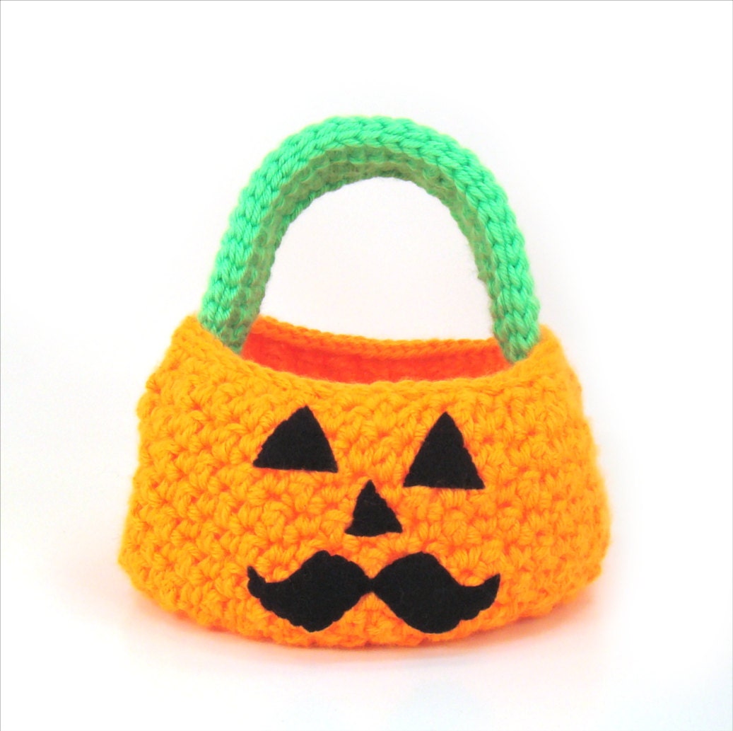 Trick or Treat Pumpkin Mustache Bag Crochet Pattern INSTANT DOWNLOAD - cuddlebugkids