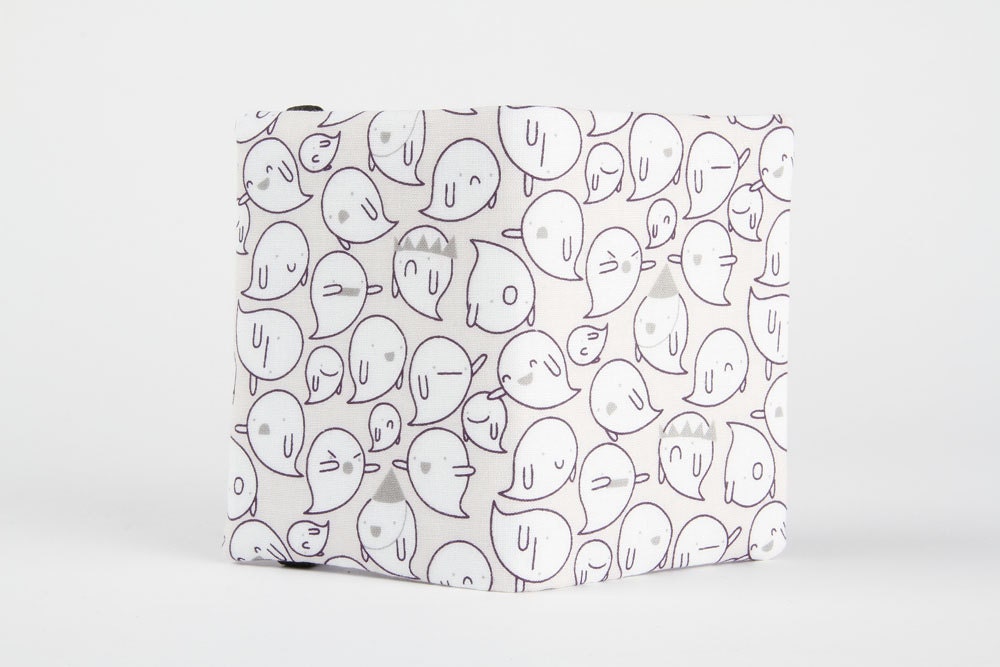 Fabric card holder - Party of boo / winter white cute ghosts / Violet purple chevron / Light grey neutral / October - octopurse