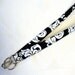 Womens Black White Damask Fabric Lanyard Breakaway Lanyard ID Badge Holder ID Clip Key Ring Fob Floral Scroll Damask MTO