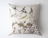 Linen Pillow Cover - Birds & Bees - jennarosehandmade