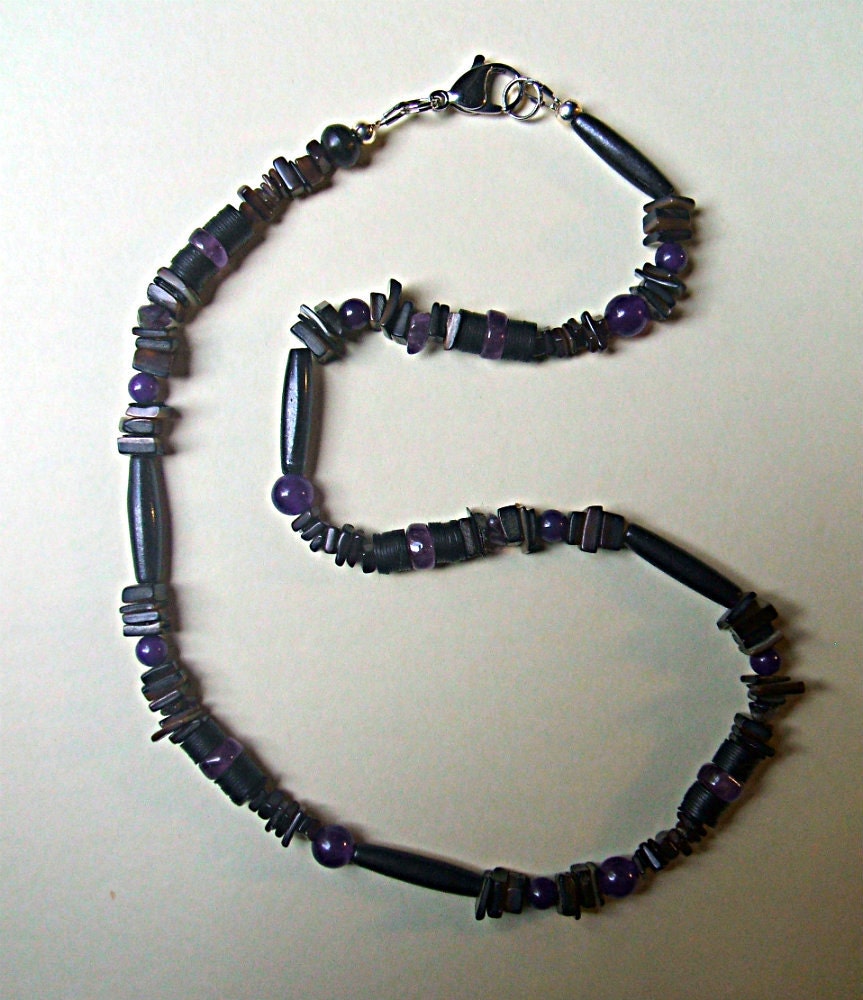 Men Amethyst Beaded Necklace By Neldaaztex On Etsy 9308