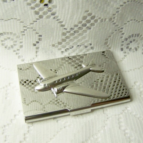 Airplane Card Case Aviation Metal Card Case by SouthernBelleOOAK