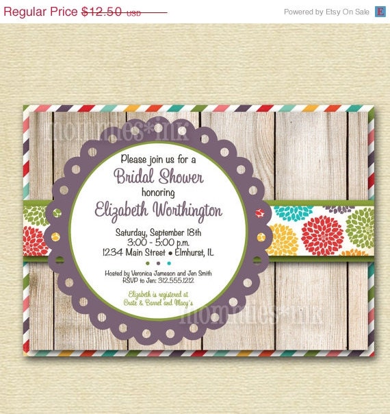 10% Off Holiday Sale Shabby Colorful Pretty Posies Bridal Shower Invite - PRINTABLE INVITATION DESIGN Il_570xn