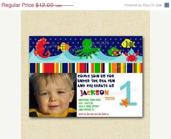 10% Off Holiday Sale Under the Sea Aquatic Themed Custom Photo Birthday Invitation -- Girl or Boy - PRINTABLE INVITATION DESIGN Il_570xn