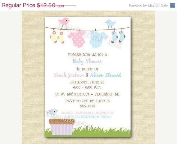 10% Off Holiday Sale Clothesline Baby Shower Invitation - Boy, Girl or Twin Version - PRINTABLE INVITATION DESIGN Il_570xn