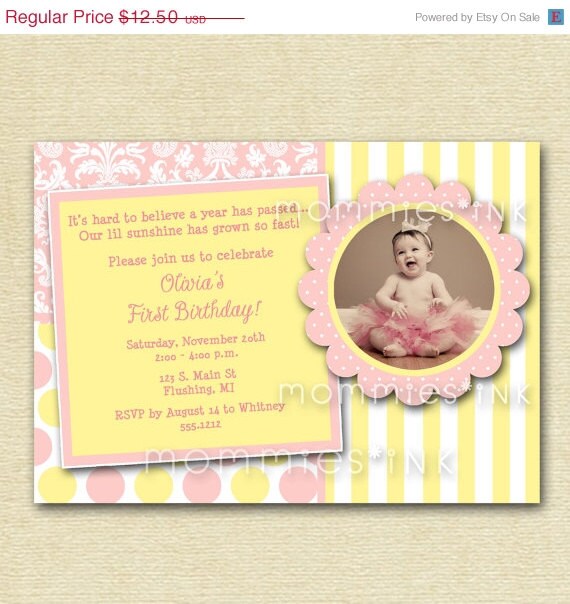 10% Off Holiday Sale Pastel Pink Lemonade Custom Photo Birthday Invitation - PRINTABLE INVITATION DESIGN Il_570xn