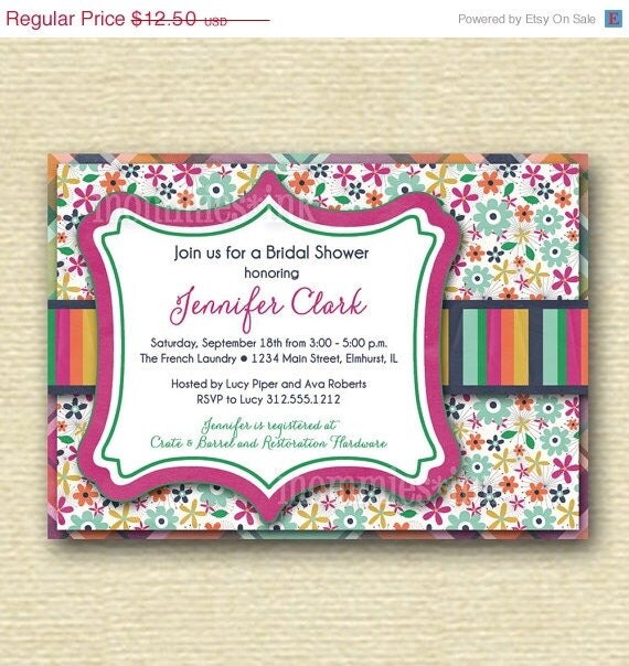 10% Off Holiday Sale Preppy Flowers and Plaid Bridal Shower Invitation - PRINTABLE INVITATION DESIGN Il_570xn