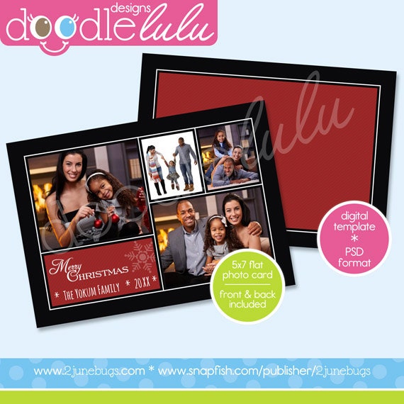 INSTANT DOWNLOAD Digital Printable 5x7 Black, Red, and White Christmas Photo Card Template (Photoshop) PSD by Doodlelulu 2 june bugs Il_570xn