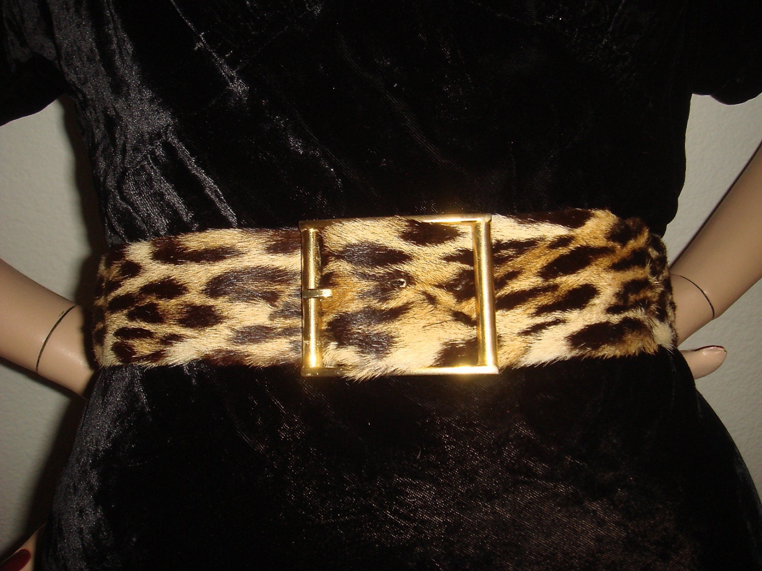 Vintage 50s 60s Leopard Print Real Fur Belt / Vintage 1950s 1960s CALDERON Designer Belt XS S
