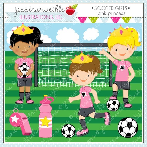 Soccer Girls PINK PRINCESS - Cute Digital Clipart for Commercial and Personal Use, Soccer Clipart, Soccer Graphics Il_570xn