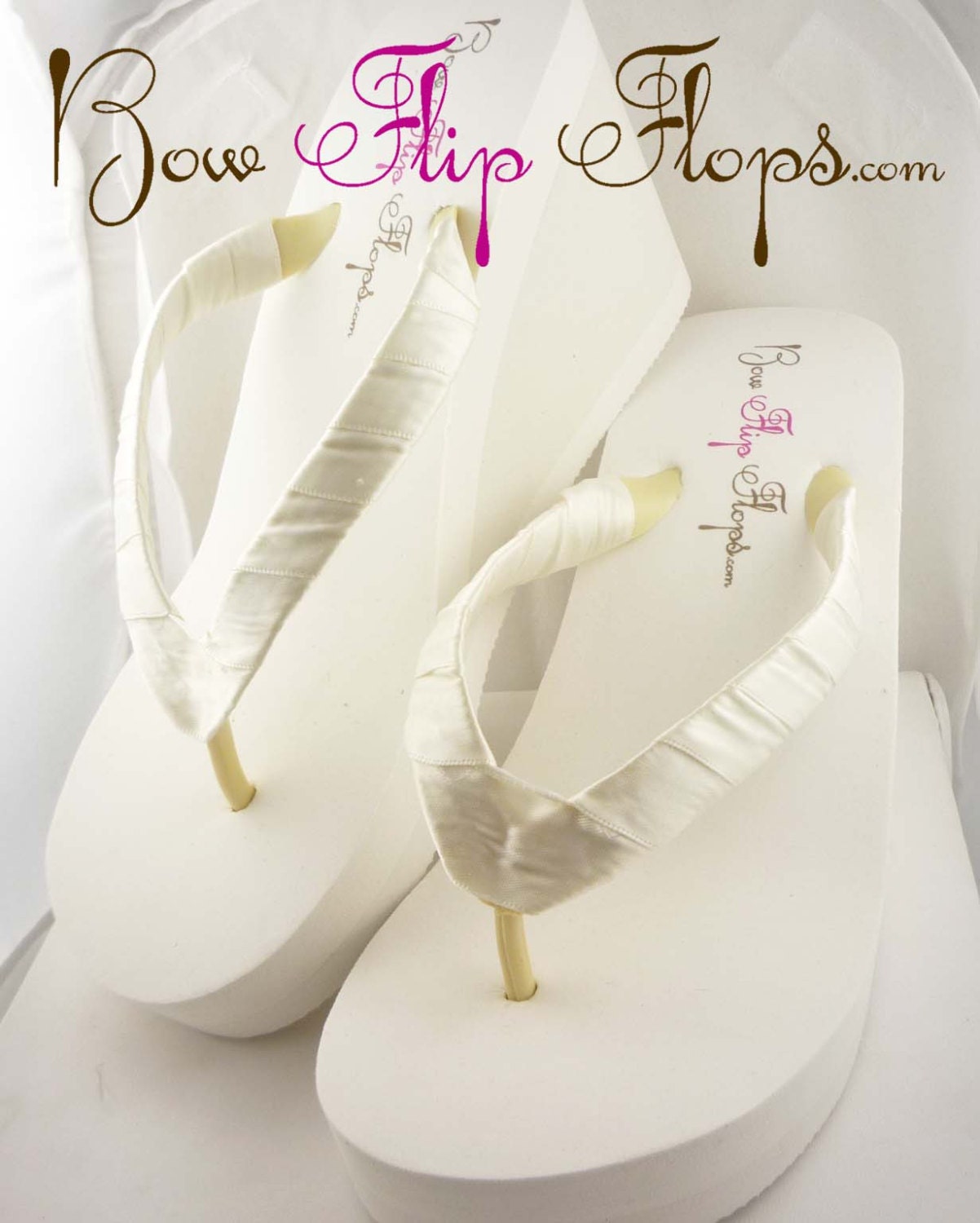 Ivory Wedge or White Wedge Bridal Satin Flip Flops Black 3.5 inch 1.25 ...