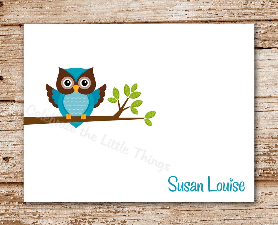 Set of 8 / Owl Note Cards / Personalized Stationery / Choice of Color Il_570xn