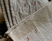 Antique French torchon kitchen towel monogramed red letters JJ rustic farmhouse Primitive unbleached & coarse Linen 2 towels - BrocanteArt