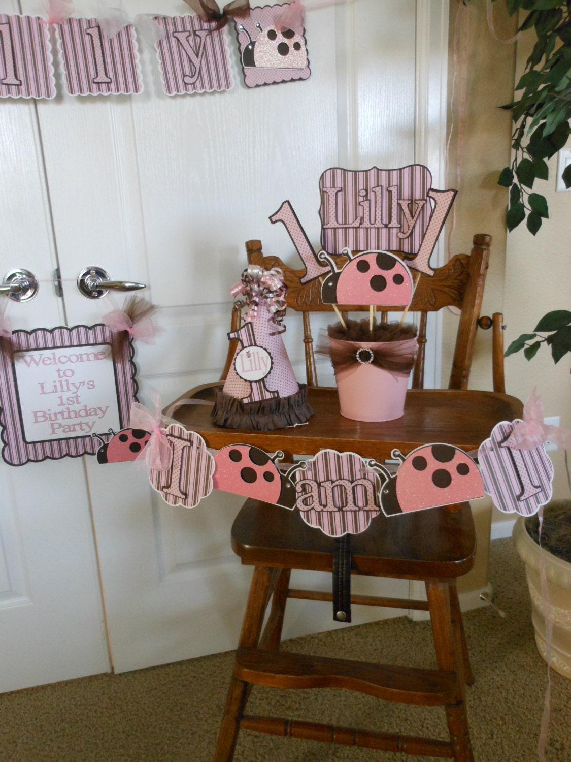 1st Birthday Party Package - Ladybug Pink and Brown Il_570xn