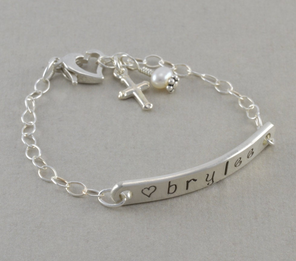ID Bracelet, hand stamped sterling silver, Little Girls name bracelets ...