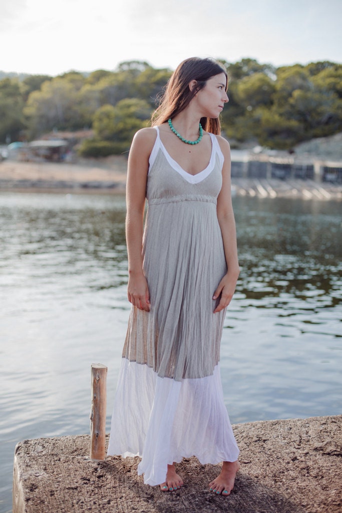 Maxi Dress in Natural Linen with White