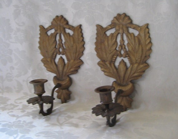 Vintage Wall Sconces Brass Metal Candle by vintagenowandthen