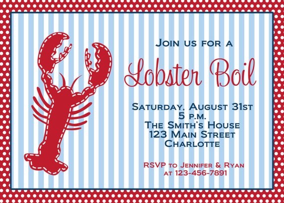 Lobster Party Invitation -- lobster boil crawfish boil seafoof boil ...