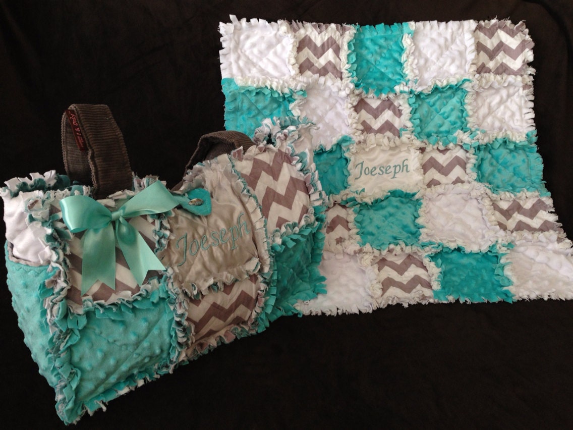 Custom made rag quilt diaper bag and quilt by calchicbyjacquiek