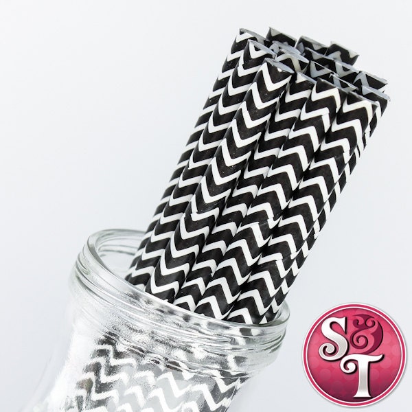 Chevron Zigzag Black Party Paper Straws - Cake Pop Sticks - Pixie Sticks - Qty 25 Il_570xn