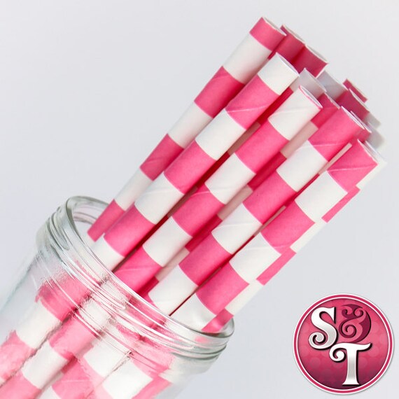 Rugby Stripe Pink Party Paper Straws - Cake Pop Sticks - Pixie Sticks - Qty 25 Il_570xn