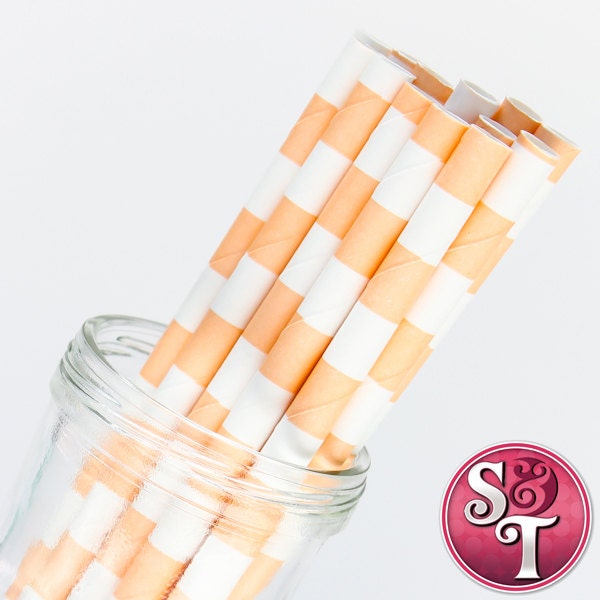 Rugby Stripe Peach Party Paper Straws - Cake Pop Sticks - Pixie Sticks - Qty 25 Il_570xn