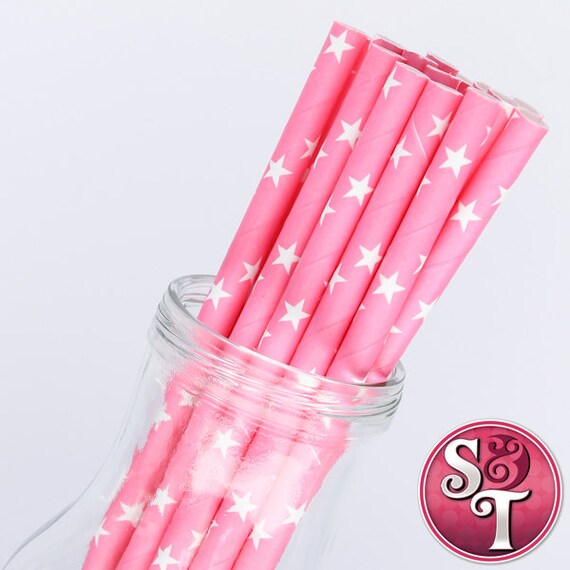 Star Pink/White Party Paper Straws - Cake Pop Sticks - Pixie Sticks - Qty 25 Il_570xn
