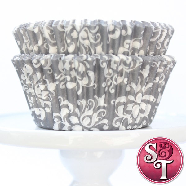 Gray GREASEPROOF Damask Baking Cups Cupcake Liners - Quantity 50 Il_570xn