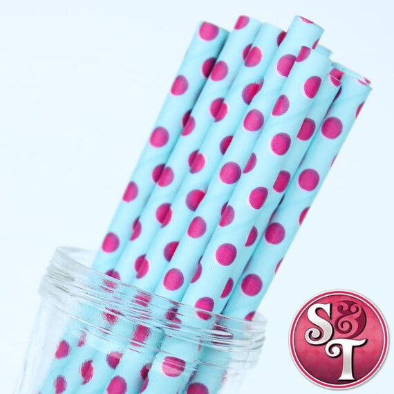 Dot Mini Light Blue/Pink Party Paper Straws - Cake Pop Sticks - Pixie Sticks - Qty 25 Il_570xn