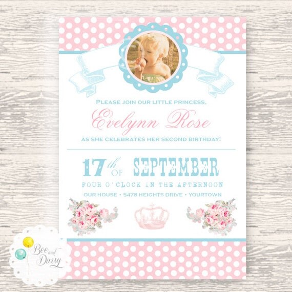 Blue Rose Princess Invitation for Birthday Party or Baby Shower - Girls DIY Printable Invite by BeeAndDaisy Il_570xn