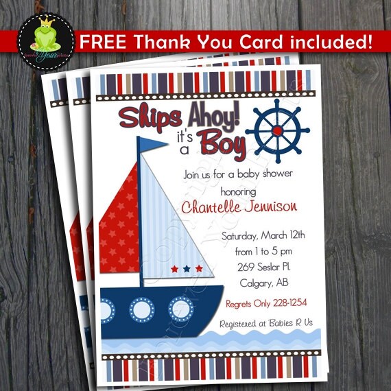 Nautical Baby Shower Invitation - FREE Thank You Card included Il_570xn