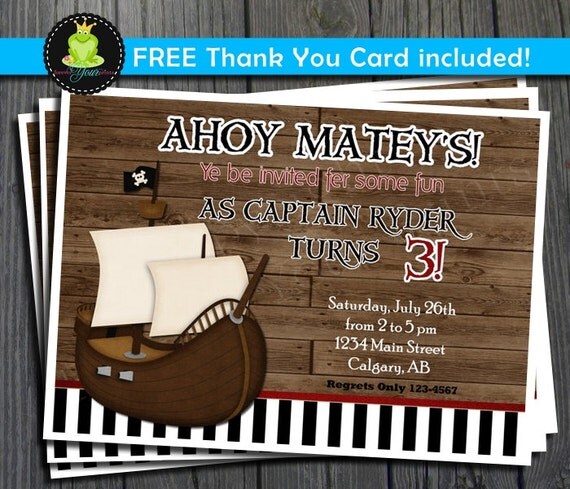 Pirate Birthday Invitation - Includes FREE Thank You Card Il_570xn