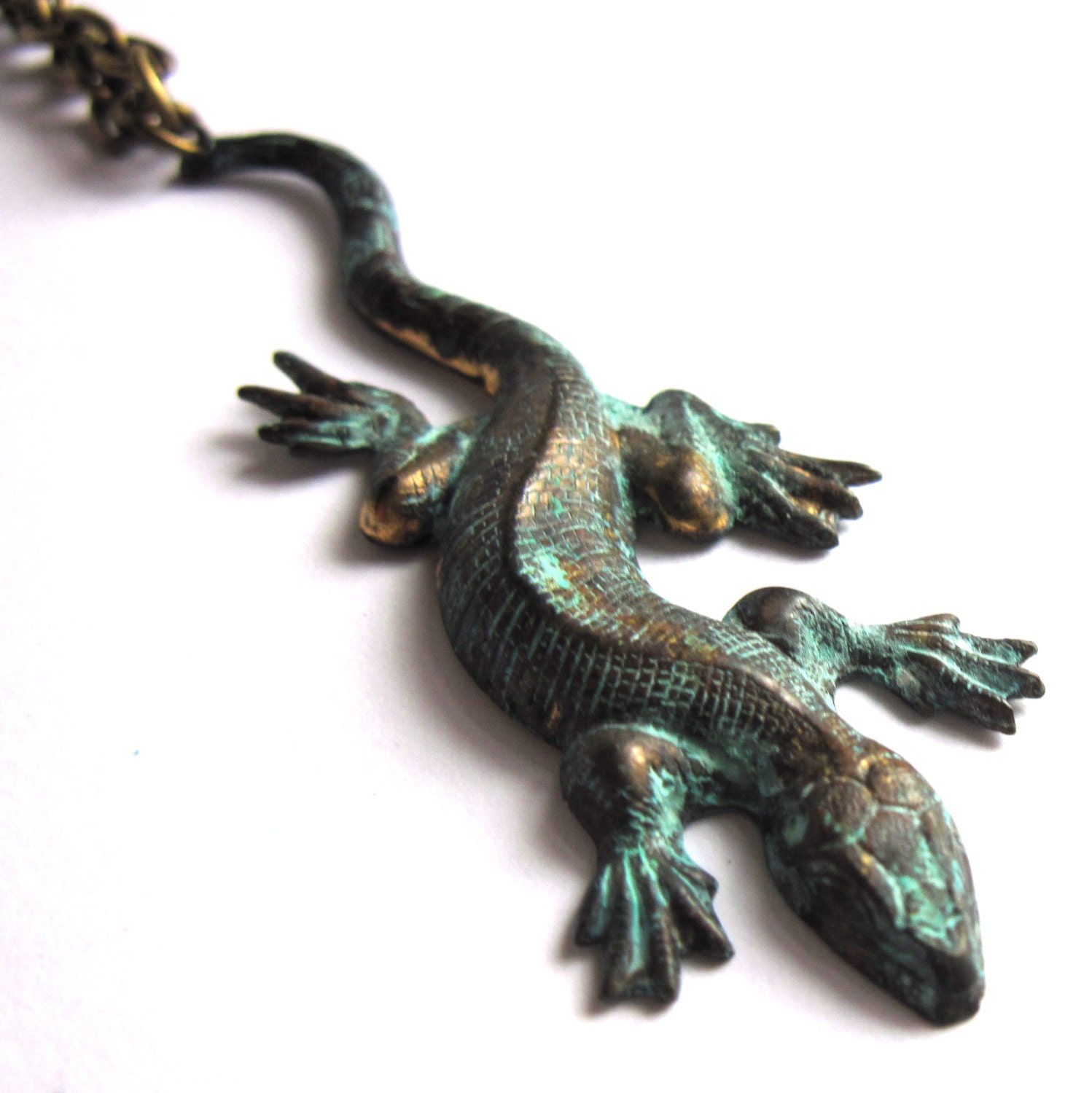 Verdigris Lizard Necklace Fashion Jewelry by gimmethatthing