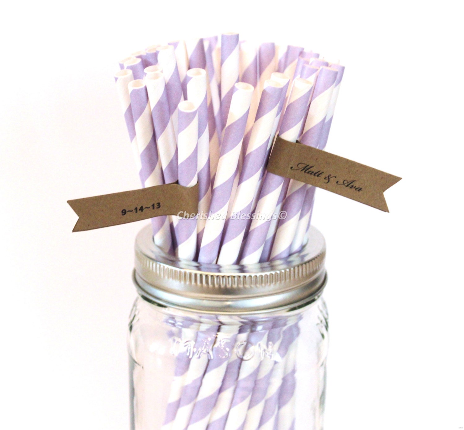 Purple Paper Straws, Striped Paper Straws, 50 Lavender Straws, Wedding Table Setting, Baby Shower Decorations, Birthday Party, Made in USA Il_570xn