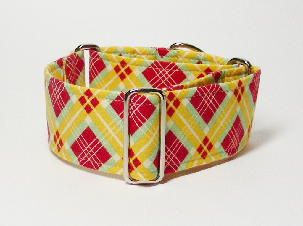 2 Inch Martingale, Red and Yellow Plaid, Sighthound Collar, Greyhound Martingale, Whippet Collar - GramaryeCottage