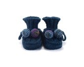 Knitted Baby Booties - Dark Teal, 0 - 3 months - SasasHandcrafts