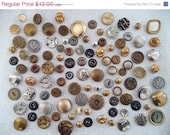 ON SALE Gold and silver metal vintage button mix/ gold tone/ brass/ silver tone/ vintage supplies/quantity 105 - BohoRain