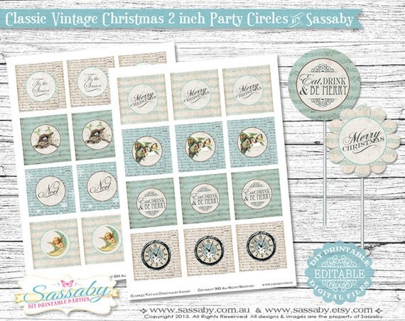 Classic Vintage Christmas Party Circles/Favor Tags - Christmas Party Decor - DIY PRINTABLE FILE Il_570xn