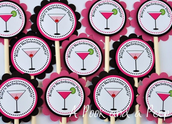 Items Similar To Bachelorette Party Cupcake Toppers Pink And Black On