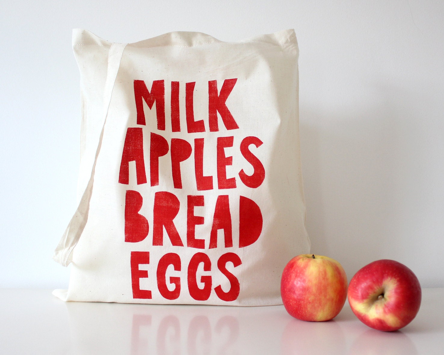 Hand-Printed Cotton Fabric Tote Bag Grocery Shopping