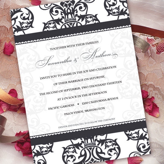 Wedding Invitation Black And White Formal By Ceceliajane On Etsy