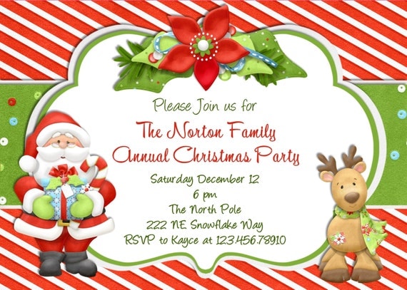 Santa Christmas Party Invitation with Reindeer Printable Design Il_570xn