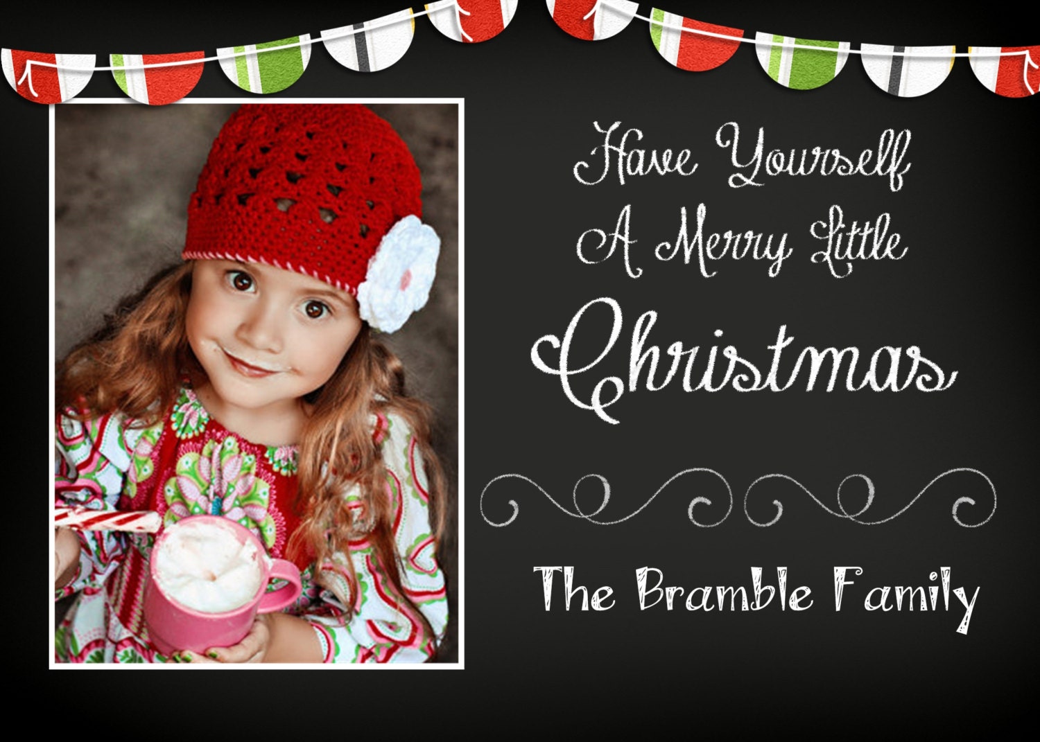 Red and Green Christmas Card - Chalkboard Bunting Photo Christmas Card - Holiday Card Printable Il_570xn