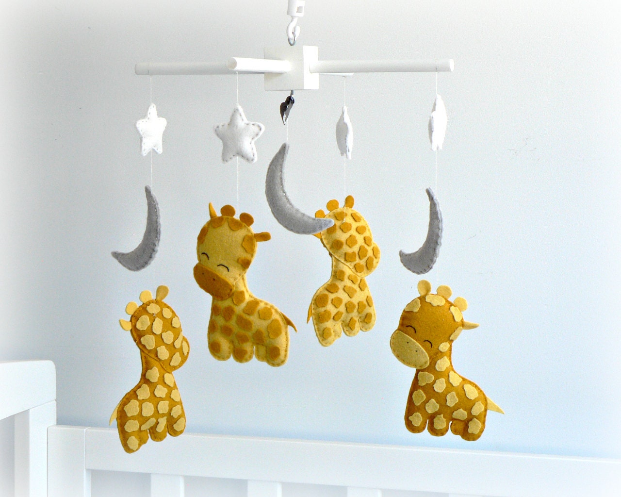 Giraffe baby mobile - nursery decor - You pick your colors - custom made - stars, moons, sleepy giraffes - LullabyMobiles