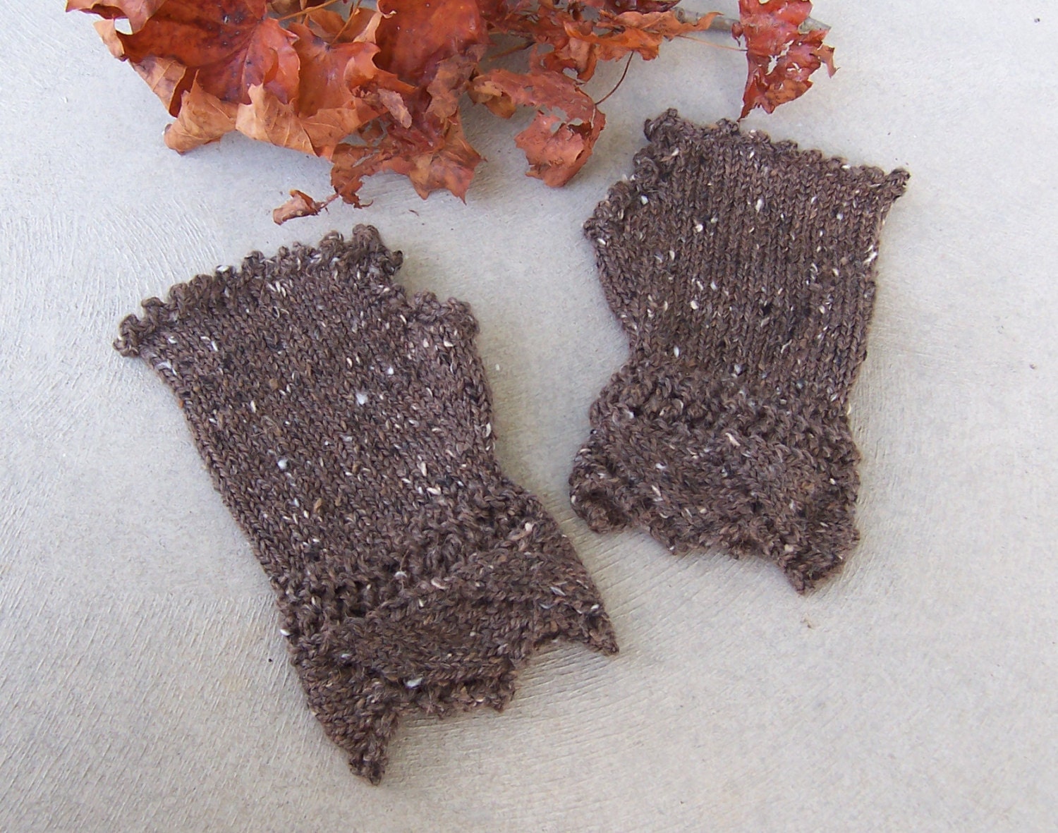 Fingerless Gloves Alpaca Wool Victorian Lace Design Fitted Style Holiday Gift for Her in Tabby Brown - GreenbriarCreations