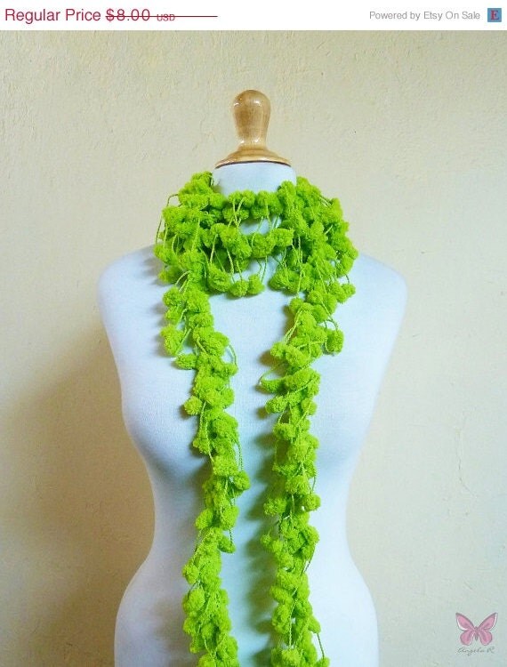 LIME pom pom scarf - chunky lariat - cocoon Spring accessories