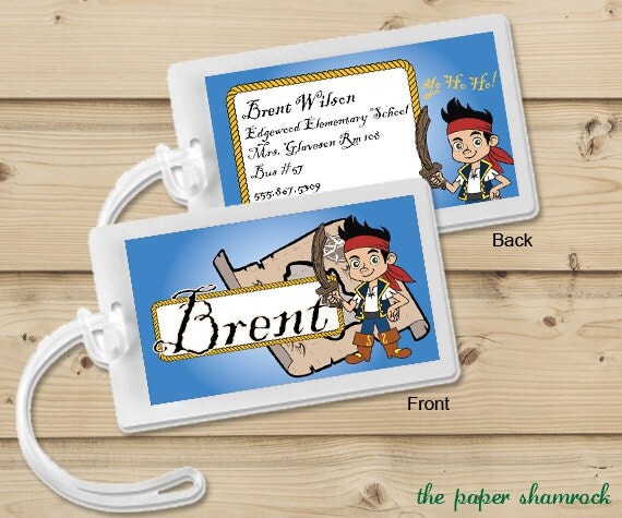 Jake and the Neverland Pirates- Luggage Tag, Bag Tag, Backpack Tag, ID Tags, Personalized, Custom Il_570xn